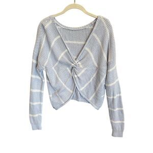 Hollister Women's Blue Striped V-Neck Sweater M Long Sleeve Pullover